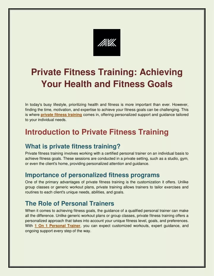 private fitness training achieving your health