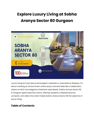 Explore Luxury Living at Sobha Aranya Sector 80 Gurgaon