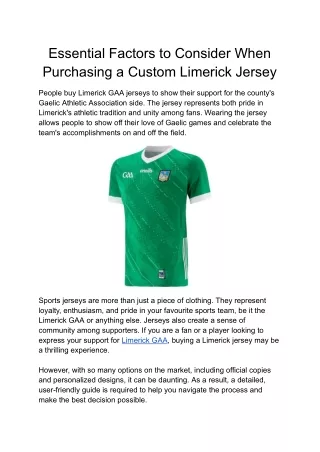 Essential Factors to Consider When Purchasing a Custom Limerick Jersey