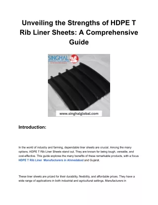 Unveiling the Strengths of HDPE T Rib Liner Sheets_ A Comprehensive Guide