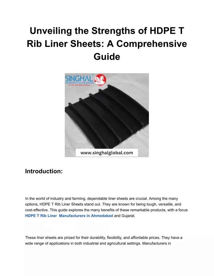 unveiling the strengths of hdpe t rib liner