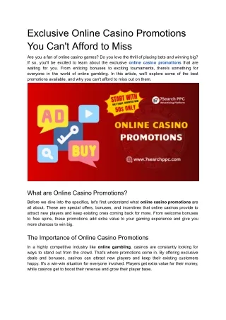 Exclusive Online Casino Promotions You Can't Afford to Miss