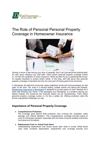 The Role of Personal Personal Property Coverage in Homeowner Insurance