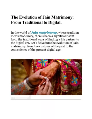 The Evolution of Jain Matrimony