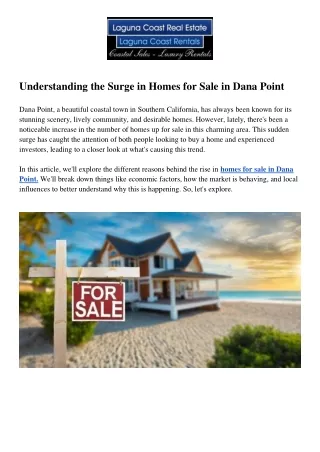 Understanding the Surge in Homes for Sale in Dana Point