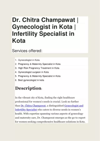 Dr. Chitra Champawat | Gynecologist in Kota | Infertility Specialist in Kota