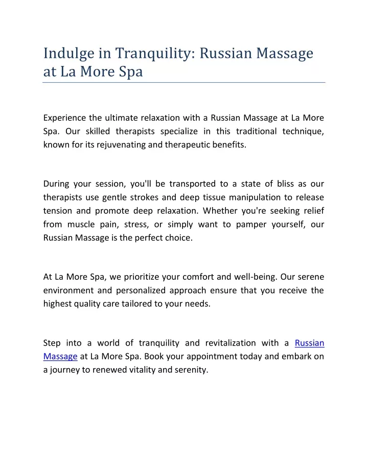 indulge in tranquility russian massage at la more