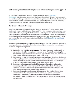 Understanding the CA Foundation Syllabus Coimbatore's Comprehensive Approach