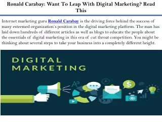 Ronald Carabay: Want To Leap With Digital Marketing? Read This