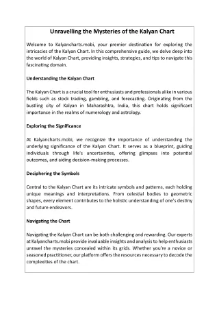 Unravelling the Mysteries of the Kalyan Chart