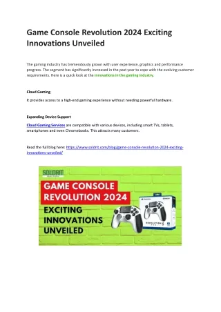 Game Console Revolution 2024 Exciting Innovations Unveiled