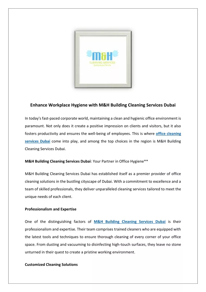 enhance workplace hygiene with m h building