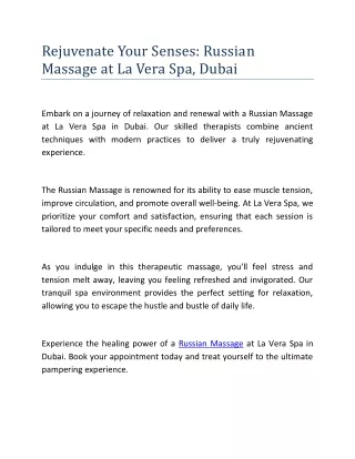 Rejuvenate Your Senses: Russian Massage at La Vera Spa, Dubai