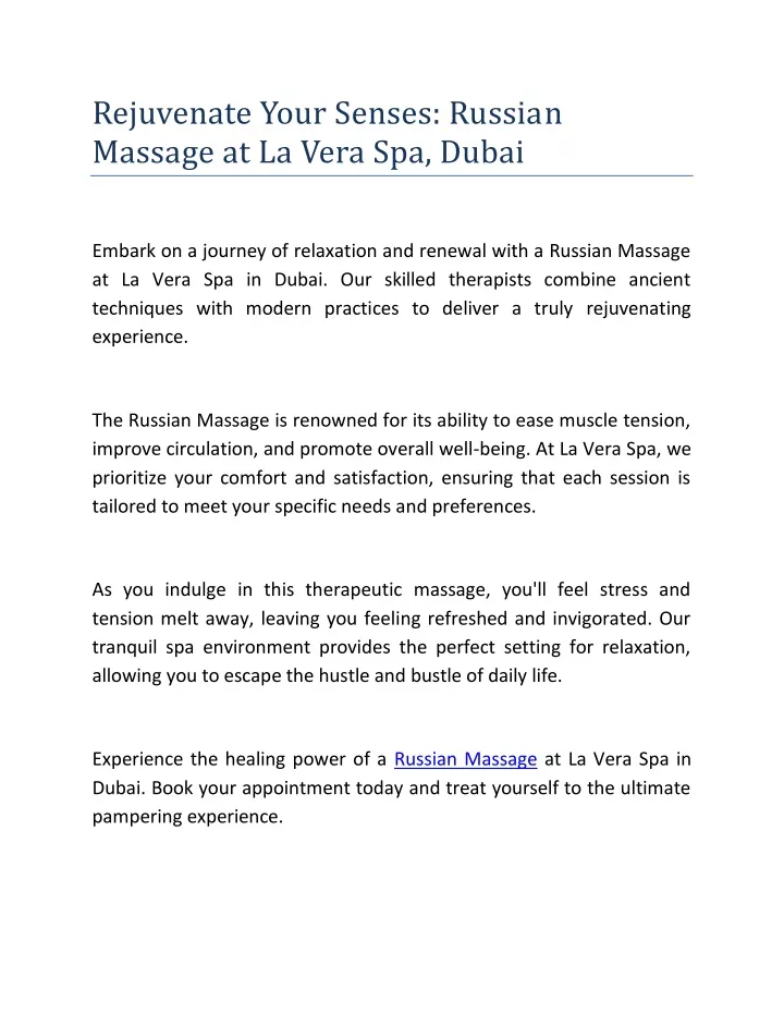 rejuvenate your senses russian massage at la vera