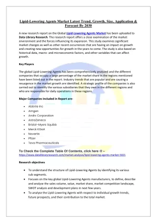 lipid lowering agents market latest trend growth