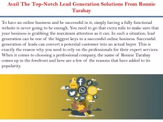 Avail The Top-Notch Lead Generation Solutions From Ronnie Tarabay
