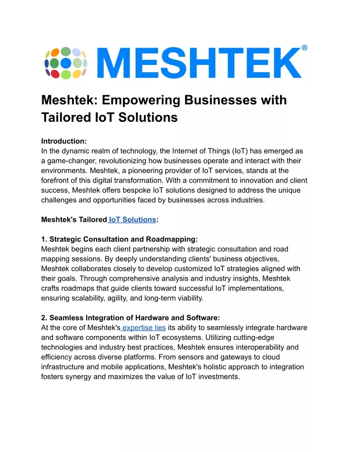 meshtek empowering businesses with tailored