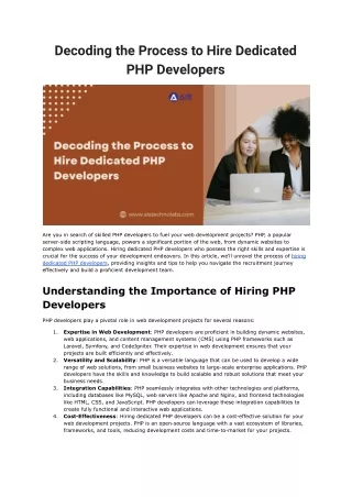 Decoding the Process to Hire Dedicated PHP Developers