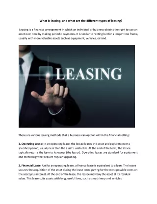 What is leasing, and what are the different types of leasing