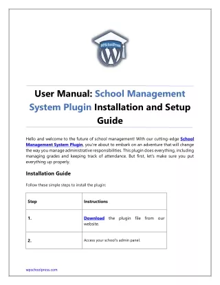 User Manual School Management System Plugin Installation and Setup Guide