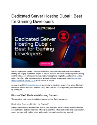 Dedicated Server Hosting Dubai - Best for Gaming Developers