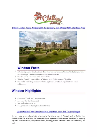 Chillout London - Travel Windsor with our company, Visit Windsor with affordable price
