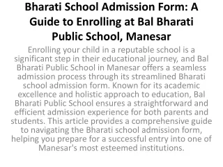 Bharati School Admission Form: A Guide to Enrolling at Bal Bharati Public School
