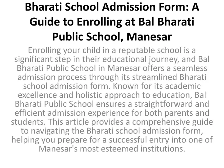 bharati school admission form a guide to enrolling at bal bharati public school manesar