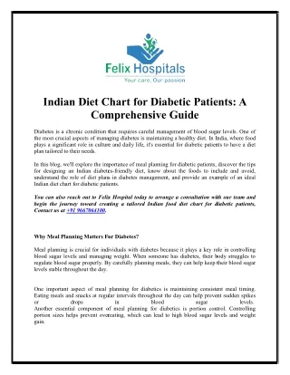 Indian Diet Chart for Diabetic Patients-A Comprehensive Guide