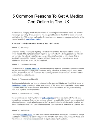 5 Common Reasons To Get A Medical Cert Online In The UK