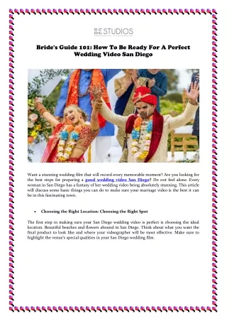 Bride's Guide 101 How To Be Ready For A Perfect Wedding Video San Diego