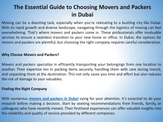 The Essential Guide to Choosing Movers and Packers in Dubai