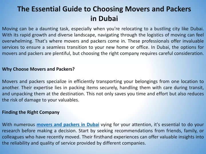 the essential guide to choosing movers