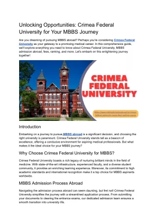 Unlocking Opportunities_ Crimea Federal University for Your MBBS Journey