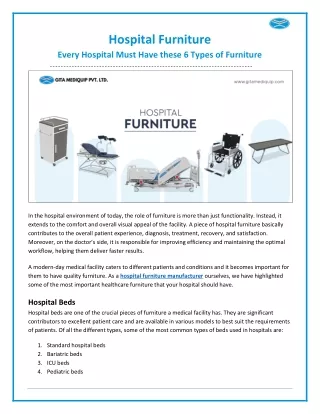 Hospital Furniture - Every Hospital Must Have these 6 Types of Furniture