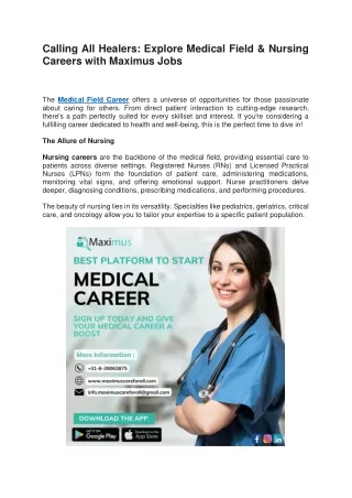 Calling All Healers Explore Medical Field & Nursing Careers with Maximus Jobs