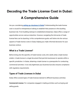 Decoding the Trade License Cost in Dubai: A Comprehensive Guide