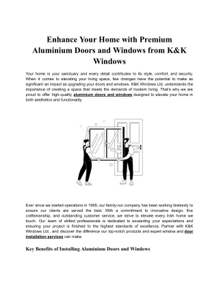 Enhance Your Home with Premium Aluminium Doors and Windows