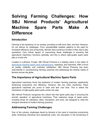 Solving Farming Challenges_ How SBJ Nirmal Products' Agricultural Machine Spare Parts Make A Difference