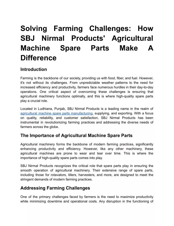 solving farming challenges how sbj nirmal