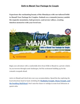Delhi to Manali Tour Package for Couple