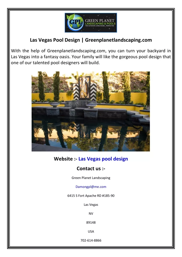 las vegas pool design greenplanetlandscaping com