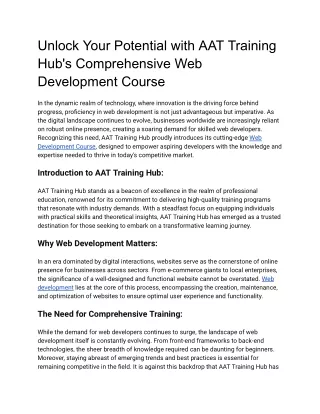Unlock Your Potential with AAT Training Hub's Comprehensive Web Development Course