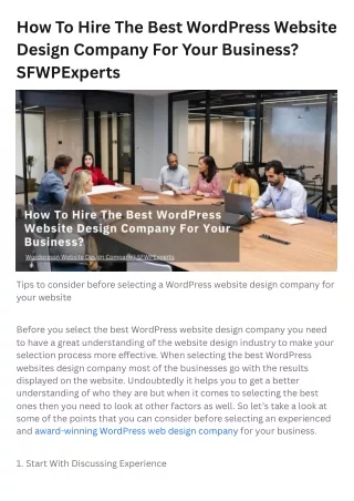 How To Hire The Best WordPress Website Design Company For Your Business SFWPExperts