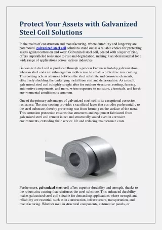 Protect Your Assets with Galvanized Steel Coil Solutions