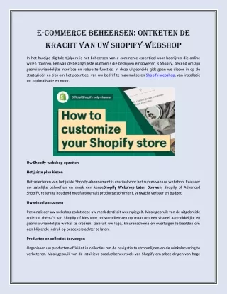 E-commerce beheersen ontketen de kracht van uw Shopify-webshop
