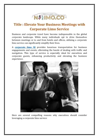 Elevate Your Business Meetings with Corporate Limo Service