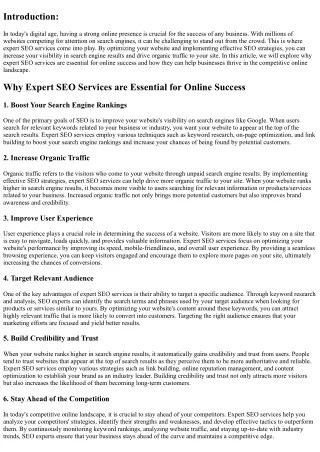 Why Expert SEO Services are Essential for Online Success