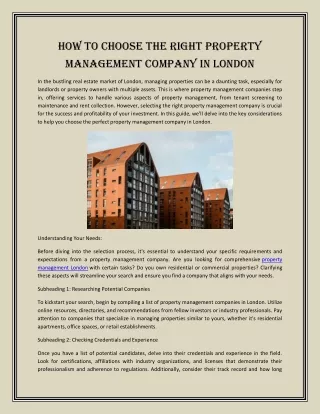 How to Choose the Right Property Management Company in London
