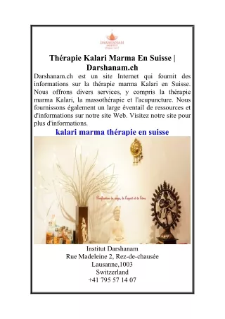 Thérapie Kalari Marma En Suisse Darshanam.ch